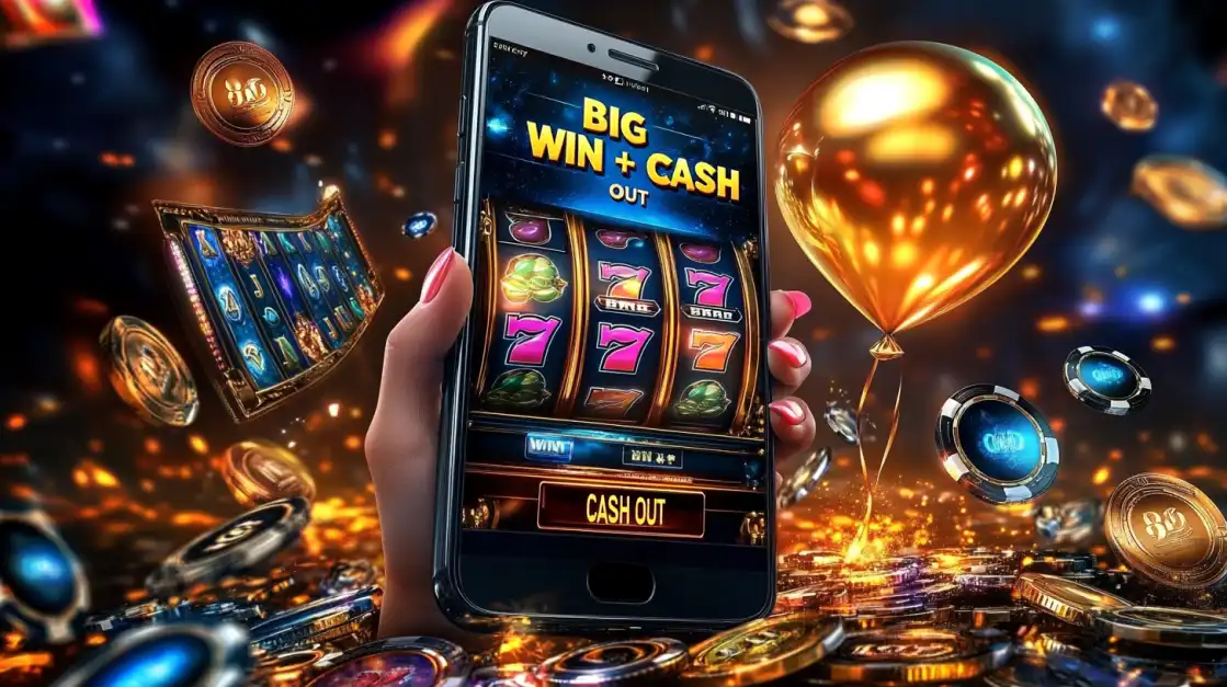 Blonde woman in black outfit holding poker cards with Bitcoin symbols floating around 